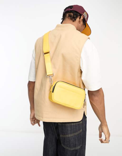 ASOS DESIGN faux saffiano leather crossbody camera bag in yellow