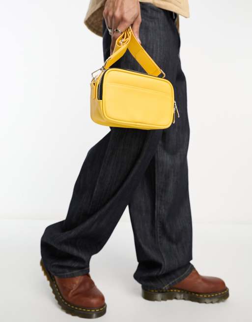 Yellow Leather Crossbody Camera Bag