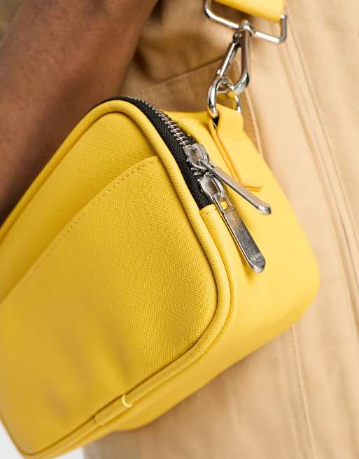 ASOS DESIGN faux saffiano leather crossbody camera bag in yellow ASOS