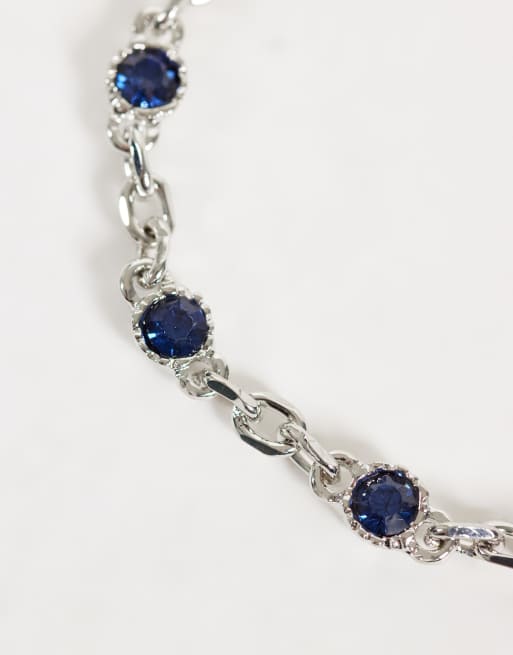 ASOS DESIGN faux sapphire stone chain bracelet in silver, 2 of 3