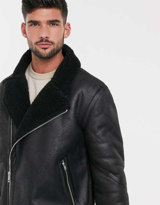 Mens shearling hot sale jacket asos