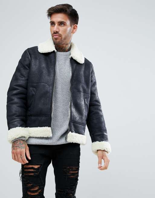 ASOS DESIGN faux shearling jacket in black | ASOS