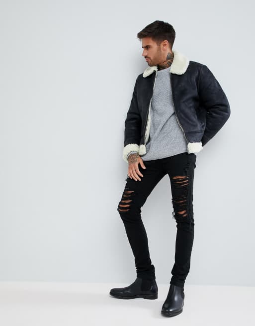 Asos shearling jacket mens best sale