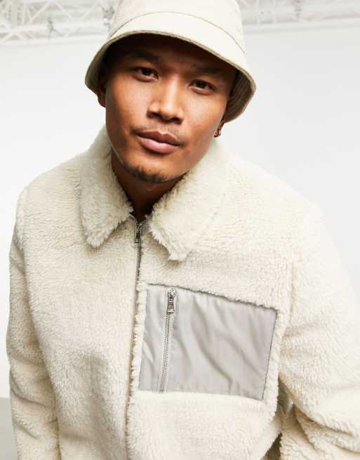 ASOS DESIGN faux shearling jacket in ecru, 3 of 4