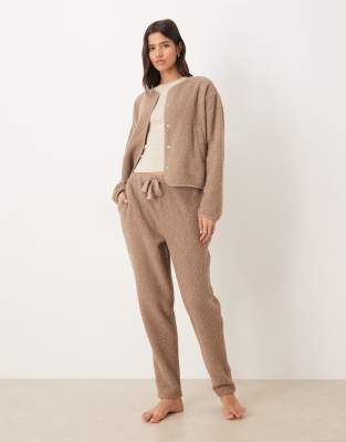 Asos Design Faux Shearling Lounge Jacket In Brown