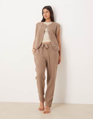 Asos Design Faux Shearling Tapered Sweatpants In Brown
