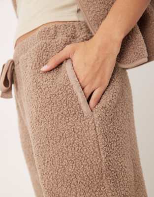 Asos Design Faux Shearling Tapered Sweatpants In Brown