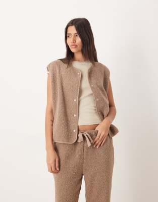 Asos Design Faux Shearling Vest In Brown