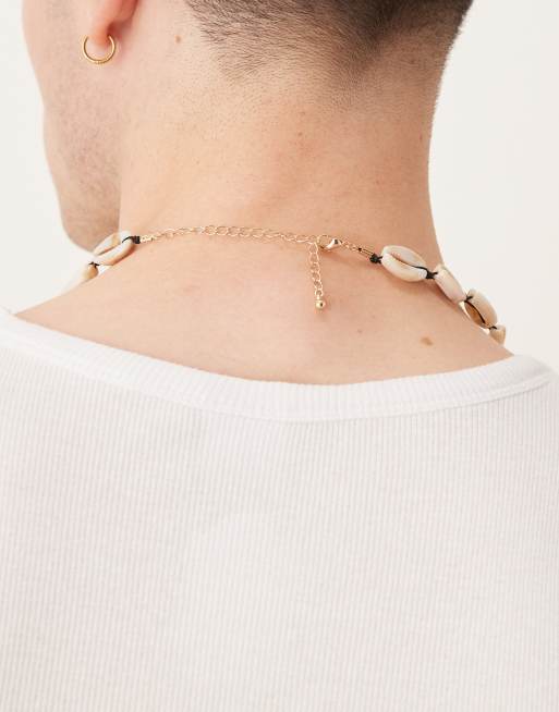 ASOS DESIGN faux shell and cord necklace in cream, 3 of 3
