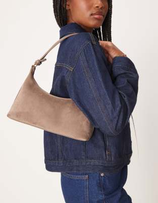 Asos Design Faux Suede 90s Shoulder Bag In Brown
