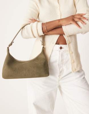 Asos Design Faux Suede 90s Shoulder Bag In Green