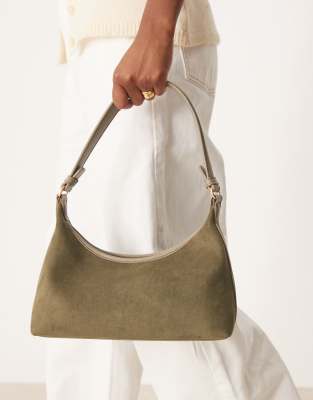 Asos Design Faux Suede 90s Shoulder Bag In Green