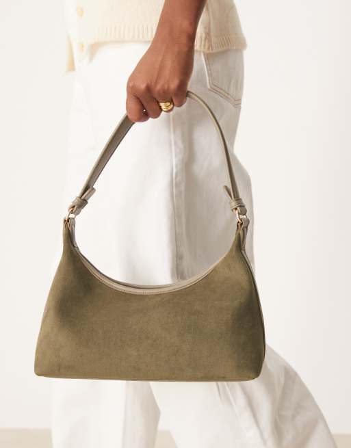 ASOS DESIGN faux suede 90s shoulder bag in mid green