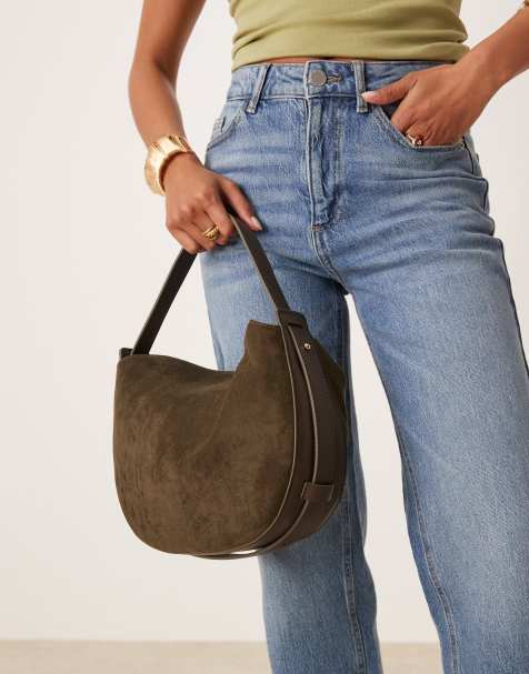 ASOS DESIGN faux suede adjustable sling crossbody bag in dark green - view 1