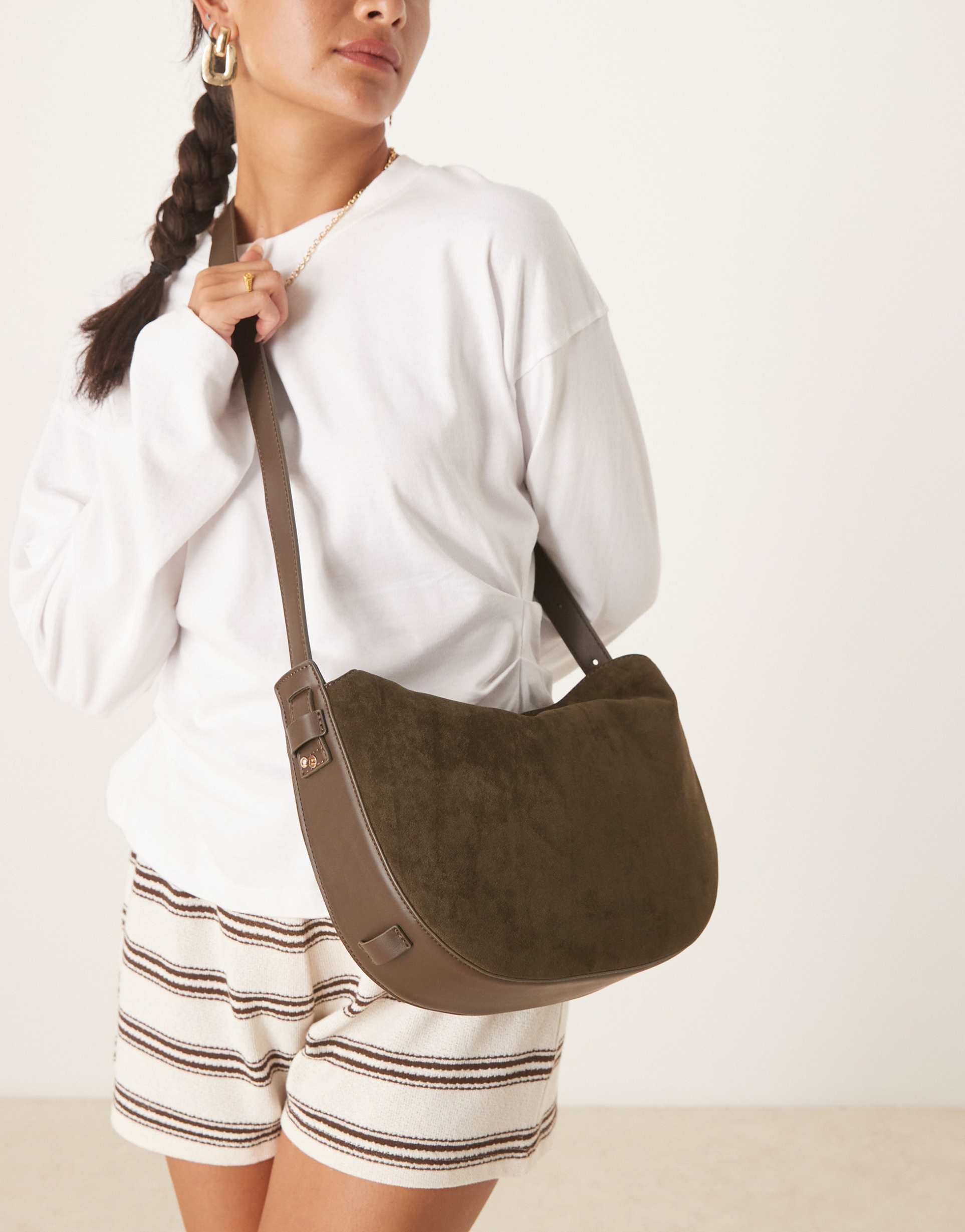 asos design faux suede adjustable sling crossbody bag in dark green