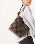 [ASOS DESIGN] ASOS DESIGN faux suede and faux leather weave bucket tote bag in khaki-Green No Size KHAKI
