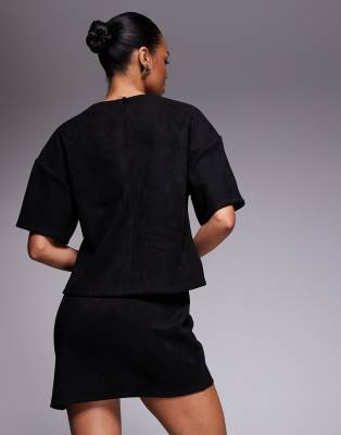 Asos Design Faux Suede Asymmetric Mini Skirt In Black