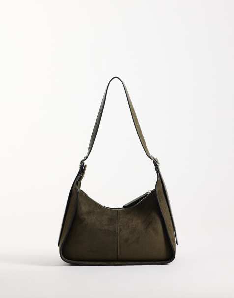 ASOS DESIGN faux suede belted strap shoulder bag in khaki - view 1