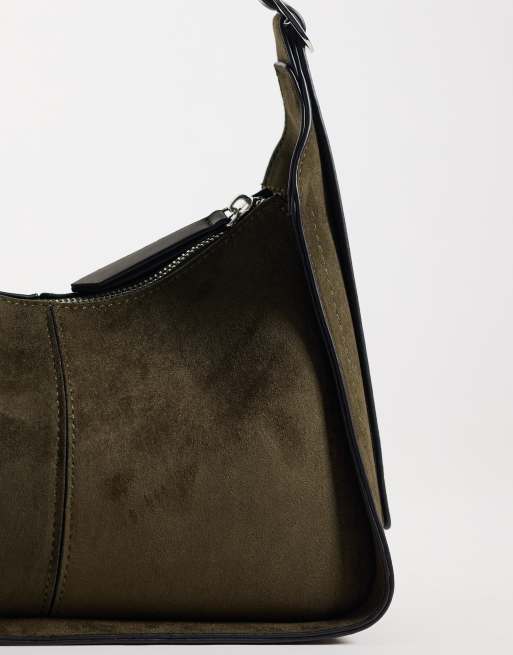 ASOS DESIGN faux suede belted strap shoulder bag in khaki, 3 of 4
