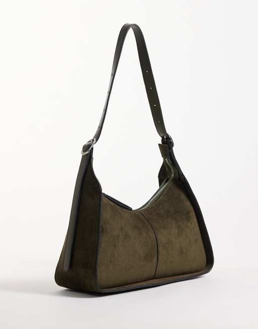 ASOS DESIGN faux suede belted strap shoulder bag in khaki, 4 of 4