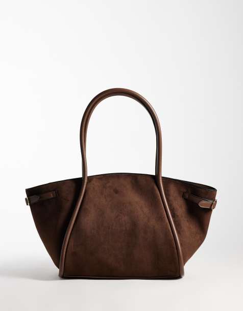 ASOS DESIGN faux suede belted tote bag in chocolate - view 1