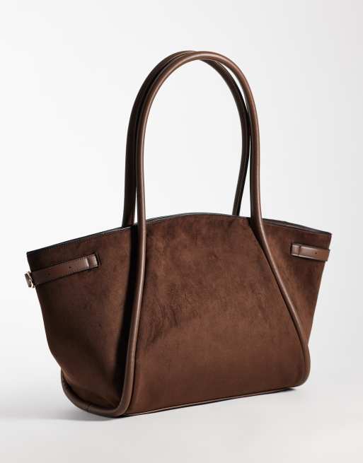 ASOS DESIGN faux suede belted tote bag in chocolate, 4 of 4