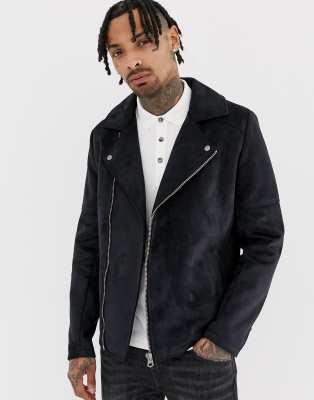 asos design faux suede biker jacket in tan