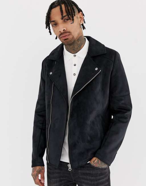 ASOS DESIGN faux suede biker jacket in black | ASOS