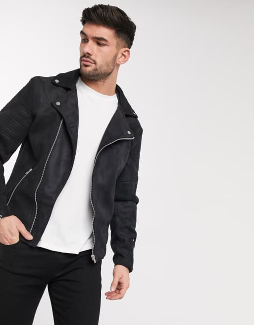 Black suede 2024 biker jacket