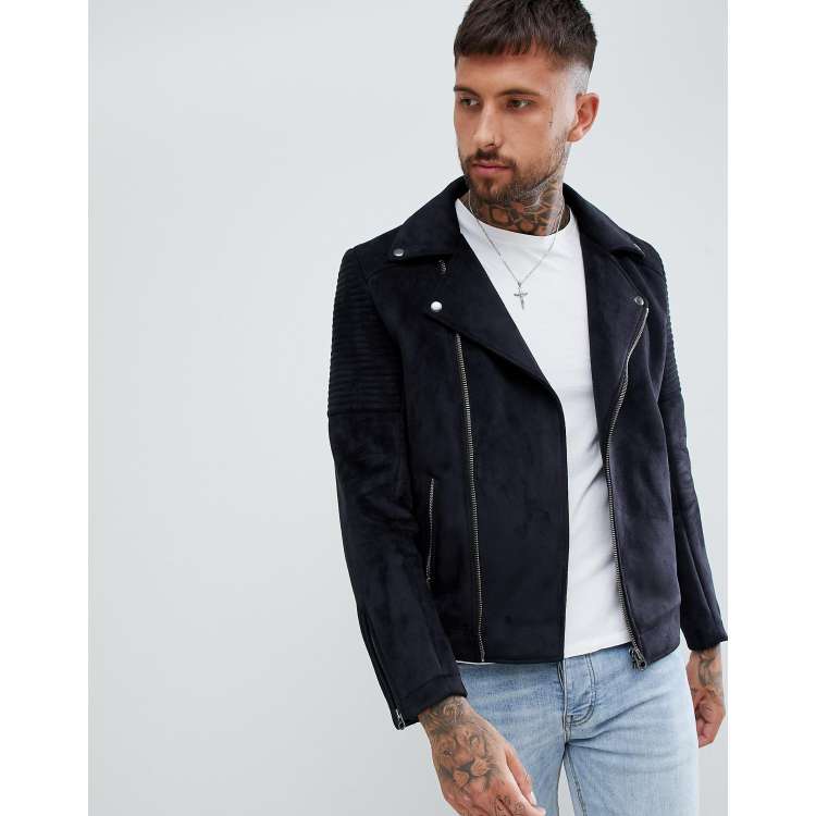 ASOS DESIGN faux suede biker jacket in black ASOS