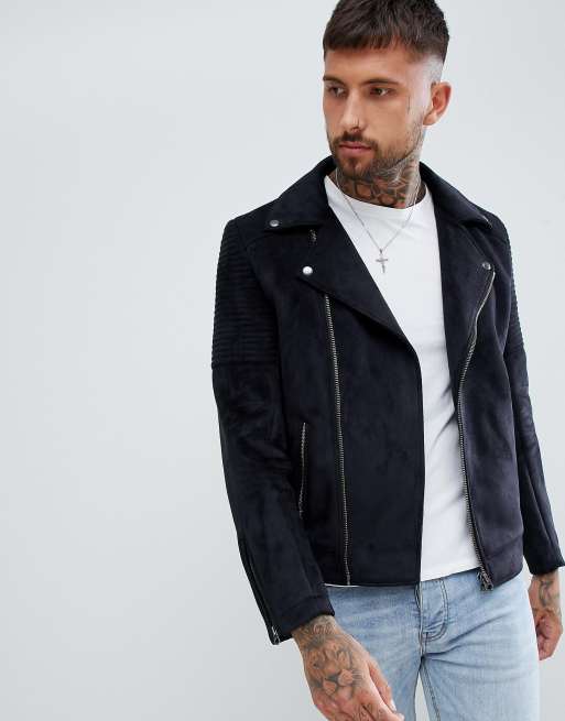 ASOS DESIGN faux suede biker jacket in black