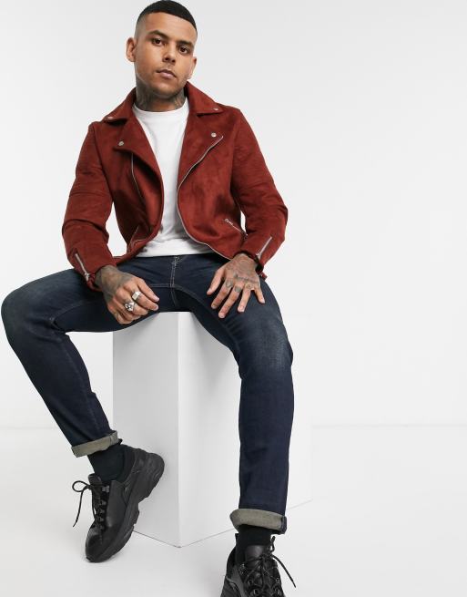 Burgundy suedette sale biker jacket