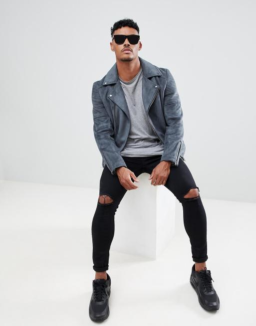 grey suede biker jacket mens