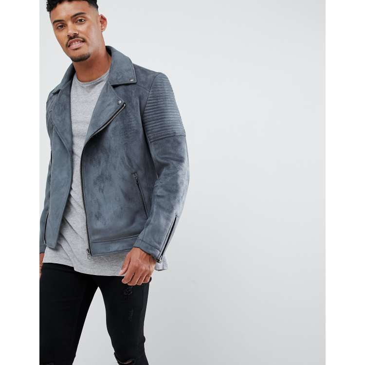 Light grey faux suede hotsell biker jacket