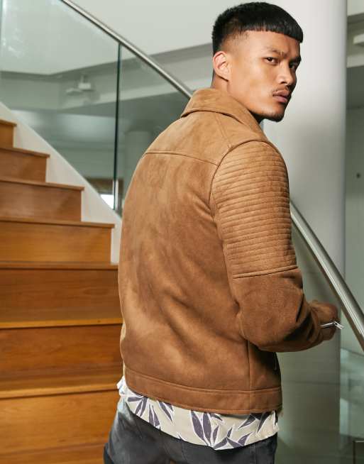 ASOS Suede Bomber Jacket In Tan in Brown for Men