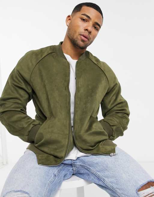 Green suede hotsell bomber jacket