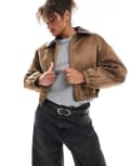[ASOS DESIGN] ASOS DESIGN faux suede bomber jacket in mocha-Brown 12 Brown