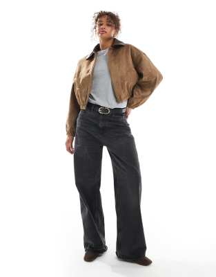 Asos Design Faux Suede Bomber Jacket