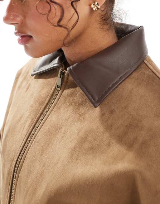ジャケット・アウター ollun boa suede combination coat mocha Women's Winter Lapel Collar Faux Suede Coat Long Sleeve