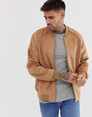 asos design faux suede biker jacket in tan