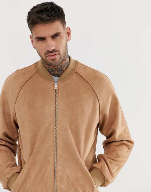 ASOS Suede Bomber Jacket In Tan in Brown for Men