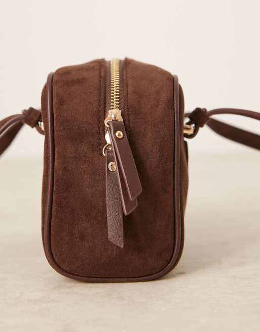 ASOS DESIGN faux suede boxy bowler bag in chocolate