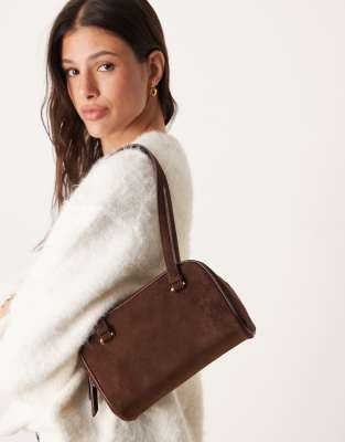 ASOS DESIGN ASOS DESIGN faux suede boxy shoulder bag in chocolate-Brown