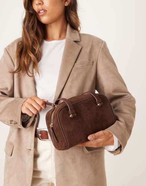 ASOS DESIGN faux suede boxy shoulder bag in chocolate - view 1
