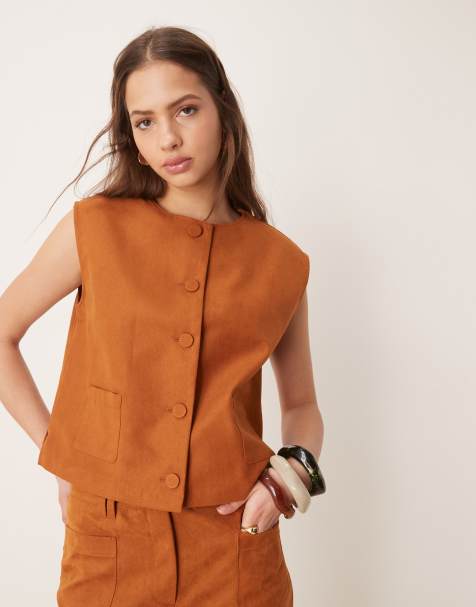 ASOS DESIGN faux suede boxy vest in tan - part of a set - view 1
