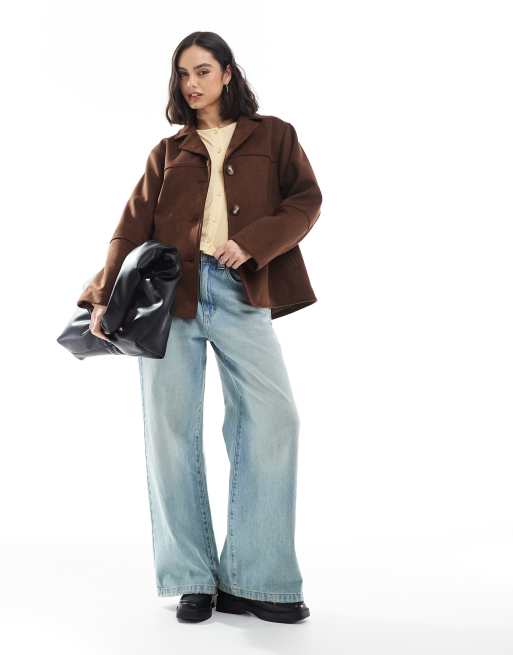 ASOS DESIGN faux suede button front jacket in mocha