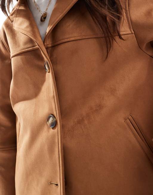 ASOS DESIGN faux suede button front jacket in tan