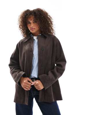 Asos Design Faux Suede Car Coat In Brown