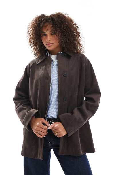 ASOS DESIGN faux suede car coat in mocha - view 1