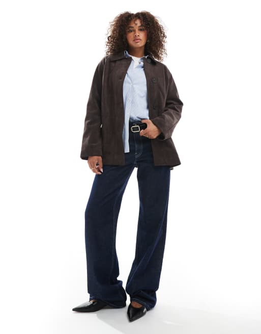ASOS DESIGN faux suede car coat in mocha